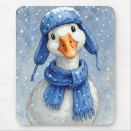 Winter White Goose With Blue Scarf Mousepad