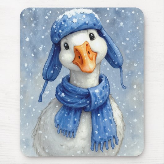 Winter White Goose With Blue Scarf Mousepad (Vorne)