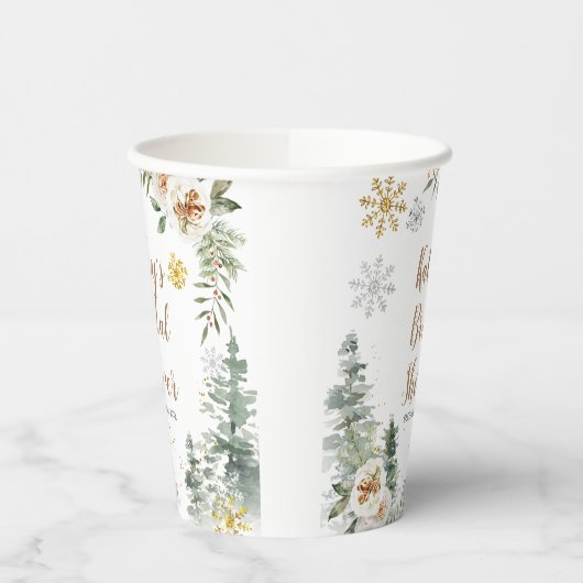 Winter White Pine Tree Baby Dusche Pappbecher (Links)
