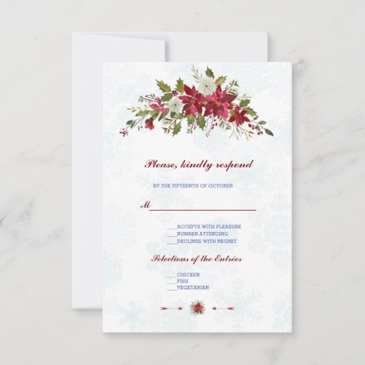 Winter White Poinsettia Snowflakes Wedding RSVP (Vorderseite)