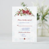 Winter White Poinsettia Snowflakes Wedding RSVP (Stehend Vorderseite)