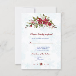 Winter White Poinsettia Snowflakes Wedding RSVP Karte