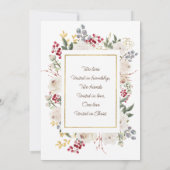 Winter White Roses Red Berries Gold Frame Save The Date (Rückseite)
