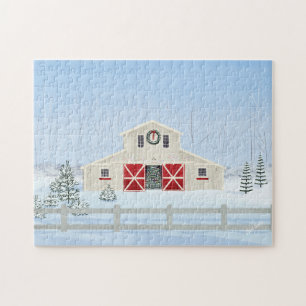 Winter White Snowy Weihnachtsstall Puzzle