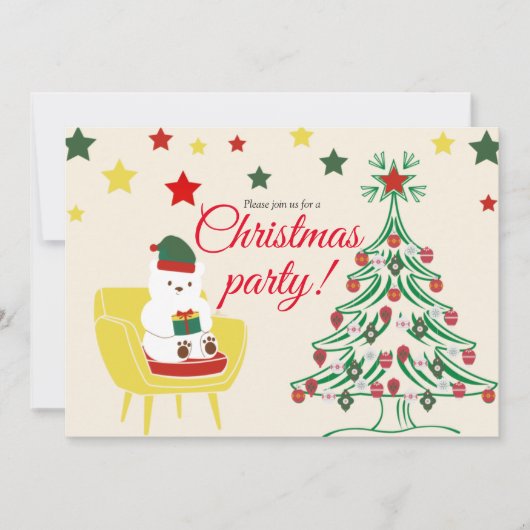 Winter White Teddy Bear Cute Christmas Party Einladung (Vorderseite)