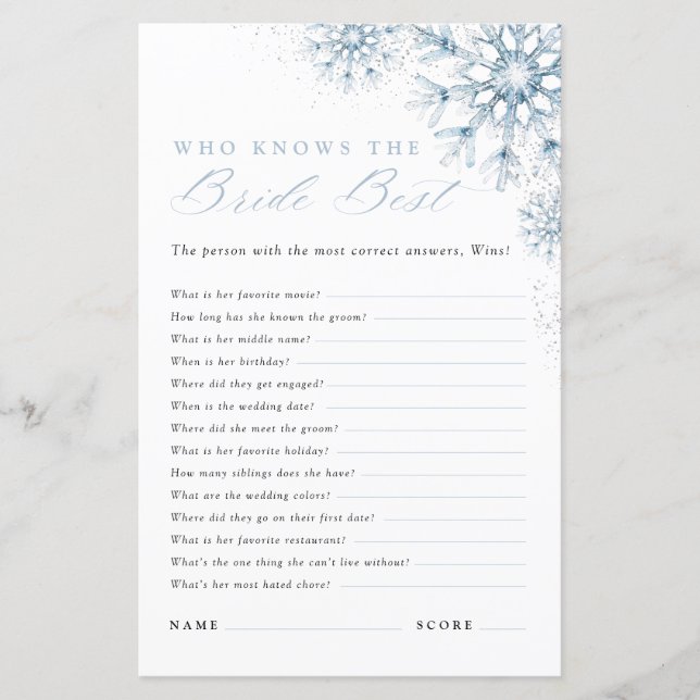Winter Who Knows the Bride Best Bridal Shower (Vorderseite)