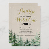 Winter Wild ein Geburtstag Einladung (Vorne/Hinten)