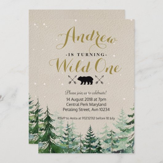 Winter Wild ein Geburtstag Einladung (Vorne/Hinten)