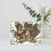 Winter Wildlife Art Black Bear Mutter und Kneipen Postkarte (Stehend Vorderseite)