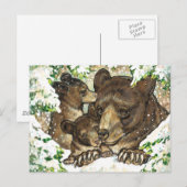 Winter Wildlife Art Black Bear Mutter und Kneipen Postkarte (Vorne/Hinten)
