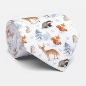 Winter-Wildlife-Wald-Schnee-Tiere-Muster Krawatte (Gerollt)