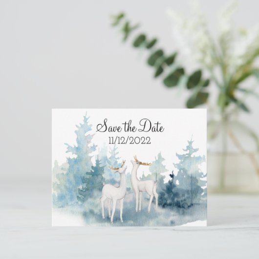 Winter-Wildwasser-Hochzeit speichern Sie das Datum Postkarte (Stehend Vorderseite)
