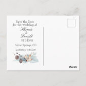 Winter-Wildwasser-Hochzeit speichern Sie das Datum Postkarte (Rückseite)