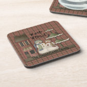 Winter Willkommen Primitive Snowmen Cork Untersetz Untersetzer (Linke Seite)