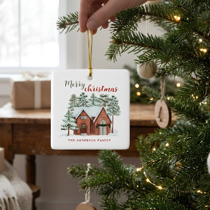 Winter Winter Red Green Nordic Pines Weihnachten Keramikornament