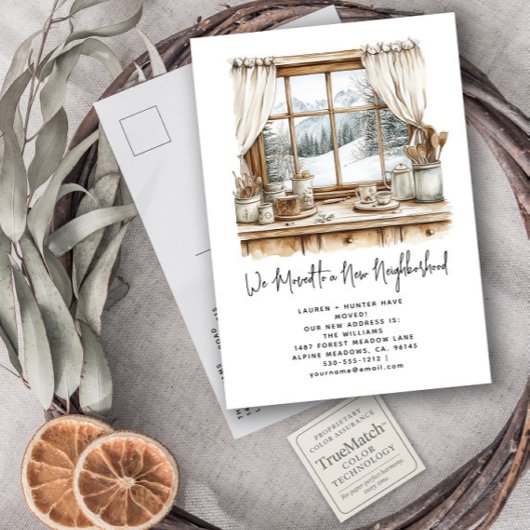 Winter Wir haben den rustikalen Pinienwald Urlaub  Ankündigungspostkarte