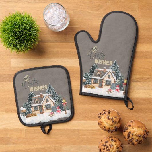 Winter Wishes Christmas Gift For Home Decor  Ofenhandschuh & Topflappen-Set (Oben Unten)