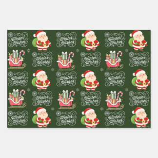 Winter Wishes Santa Wrapping Paper – Green Geschenkpapier Set