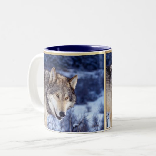 Winter Wolf 2 Zweifarbige Tasse (Vorderseite Links)