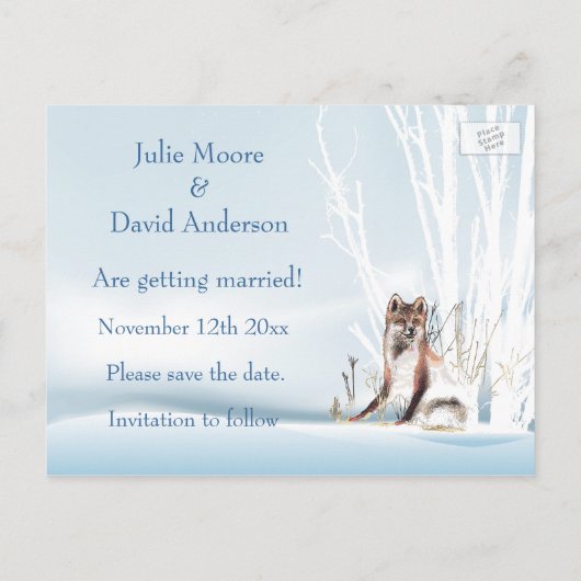 Winter Wolf Hochzeit rettet das Datum Ankündigungspostkarte (Rückseite)