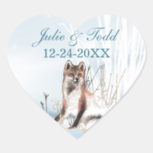 Winter Wolf Hochzeit rettet das Datum Herz-Aufkleber
