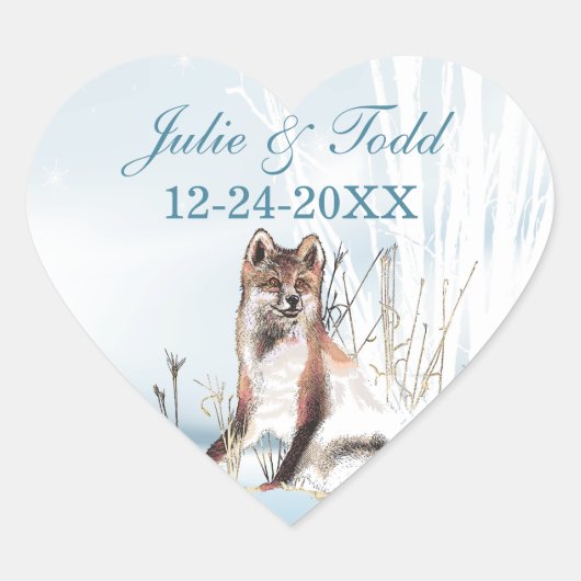 Winter Wolf Hochzeit rettet das Datum Herz-Aufkleber (Vorderseite)