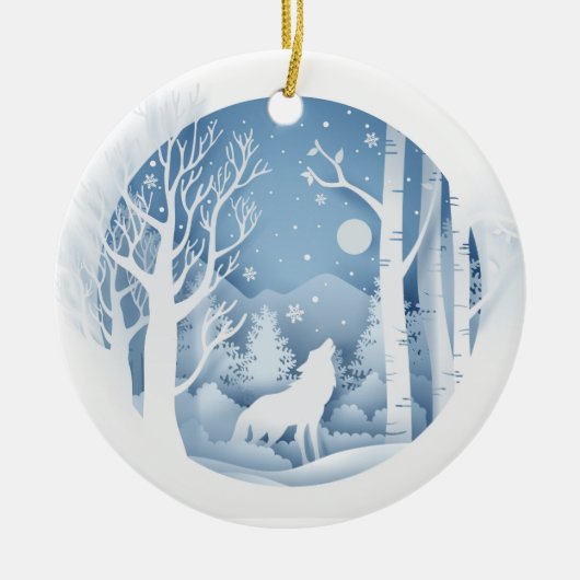 Winter Wolf Keramik Ornament (Vorne)