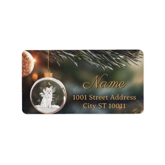 Winter Wolf mit floraler Weihnachtskarte Adressaufkleber (Vorne)