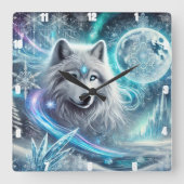 Winter Wolf Moon Quadratische Wanduhr (Vorderseite)