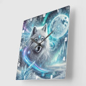 Winter Wolf Moon Quadratische Wanduhr (Winkel)