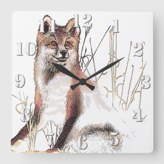 Winter Wolf Quadratische Wanduhr (Vorderseite)