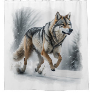 Winter Wolf Run Duschvorhang
