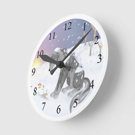 Winter Wolf Runde Wanduhr (Winkel)