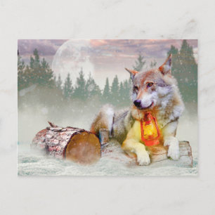 Winter Wolf Schnee Weihnachtszene Postkarte