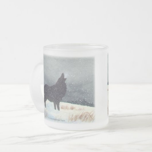 Winter-Wolf-Silhouette Mattglastasse (Vorderseite Links)