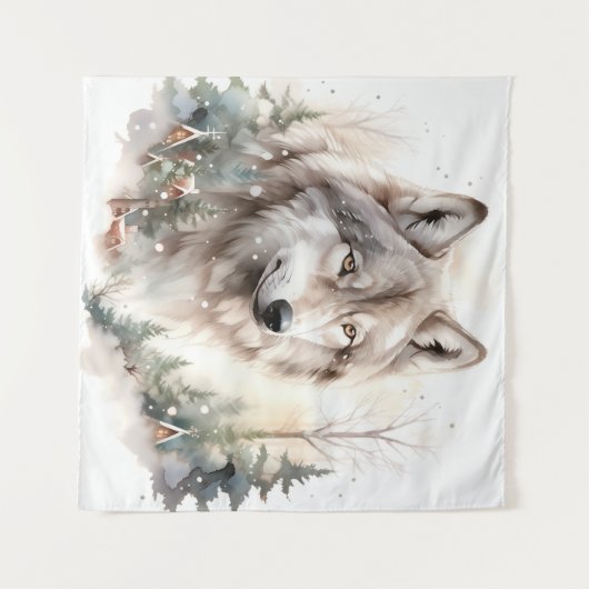 Winter Wolf Tapestry Wandteppich (Vorderseite (Horizontal))