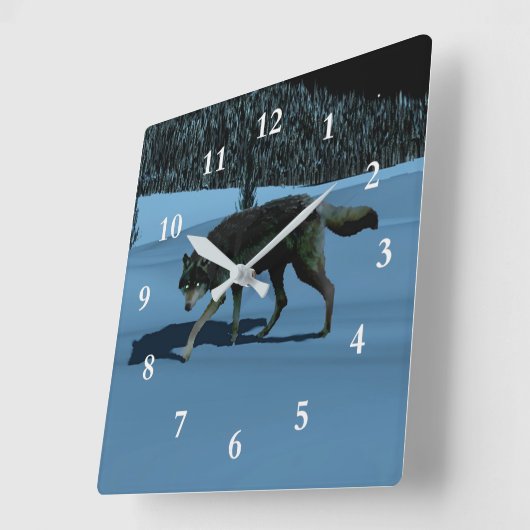 Winter Wolf - Tapetum Lucidum Quadratische Wanduhr (Winkel)