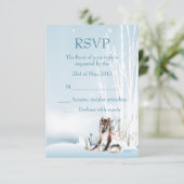 Winter Wolf Wedding RSVP Karte (Stehend Vorderseite)