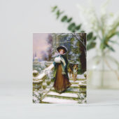 Winter Woman Collie Dog Viktorianisch Hand Muff Postkarte (Stehend Vorderseite)