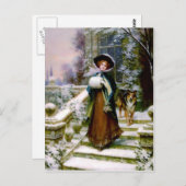 Winter Woman Collie Dog Viktorianisch Hand Muff Postkarte (Vorne/Hinten)