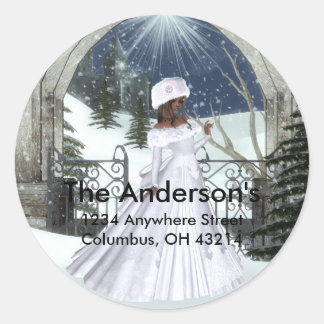 Winter Woman D3 Design - Fantasy Address Labels Runder Aufkleber