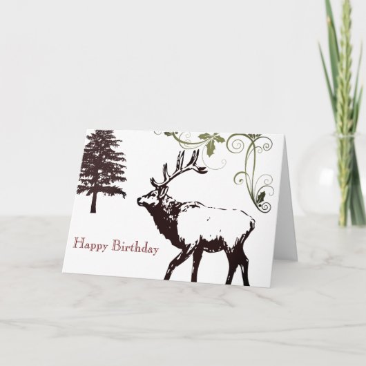 Winter Wonder Land Wild Elk Happy Birthday Karte (Vorderseite)