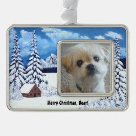 Winter Wonder Malshi Hund Gerahmte Ornament Rahmen-Ornament Silber