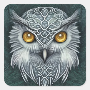 Winter Wonder Snow Owl Beauty Quadratischer Aufkleber