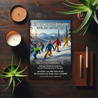 Winter Wonder Snowboard Birthday Party Einladung