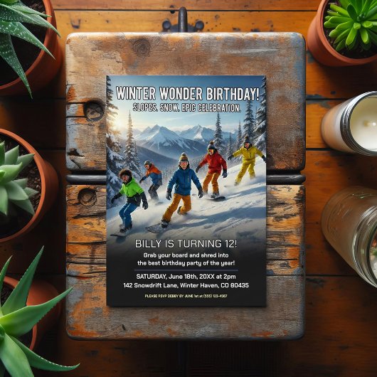 Winter Wonder Snowboard Geburtstagsfeier Postkarte