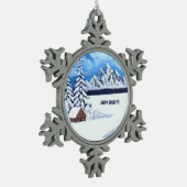 Winter Wonder Szene Schneeflocken Zinn-Ornament (Links)