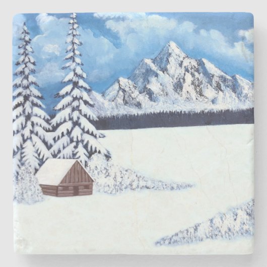 Winter Wonder Szene Steinuntersetzer (Vorderseite)