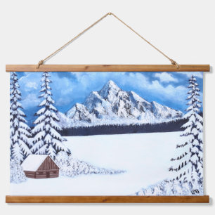 Winter Wonder Wood Topped Wall Tapestes Wandteppich Mit Holzrahmen