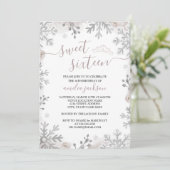 Winter Wonderland 16 . Geburtstag Blush Tiara Einladung (Stehend Vorderseite)